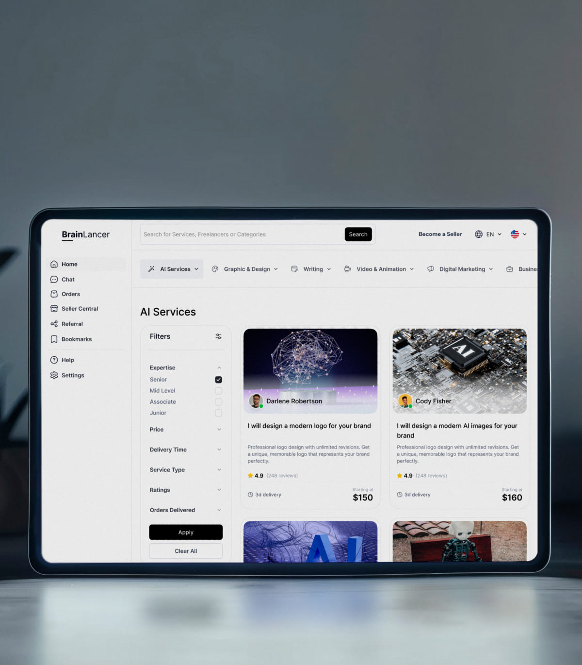 Discover top freelancers for AI, design and creative services