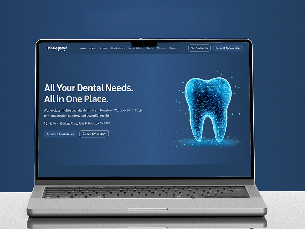 Promotes multi-specialty dental care with appointment booking.