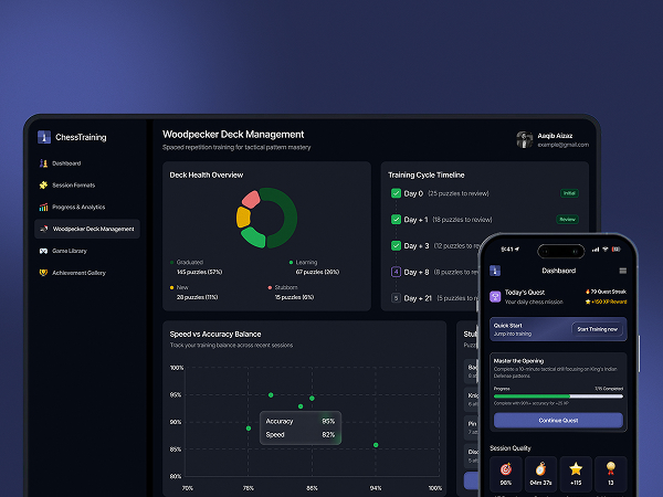 Tracks tactical training progress through spaced repetition insights.