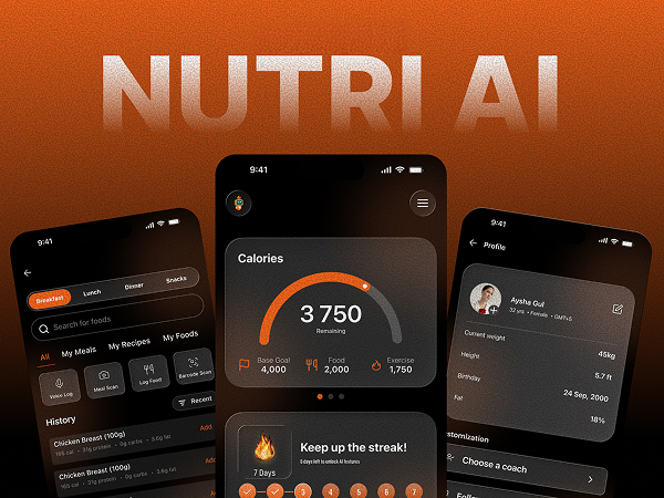 Monitors calorie intake, meals, and personalized fitness goals.