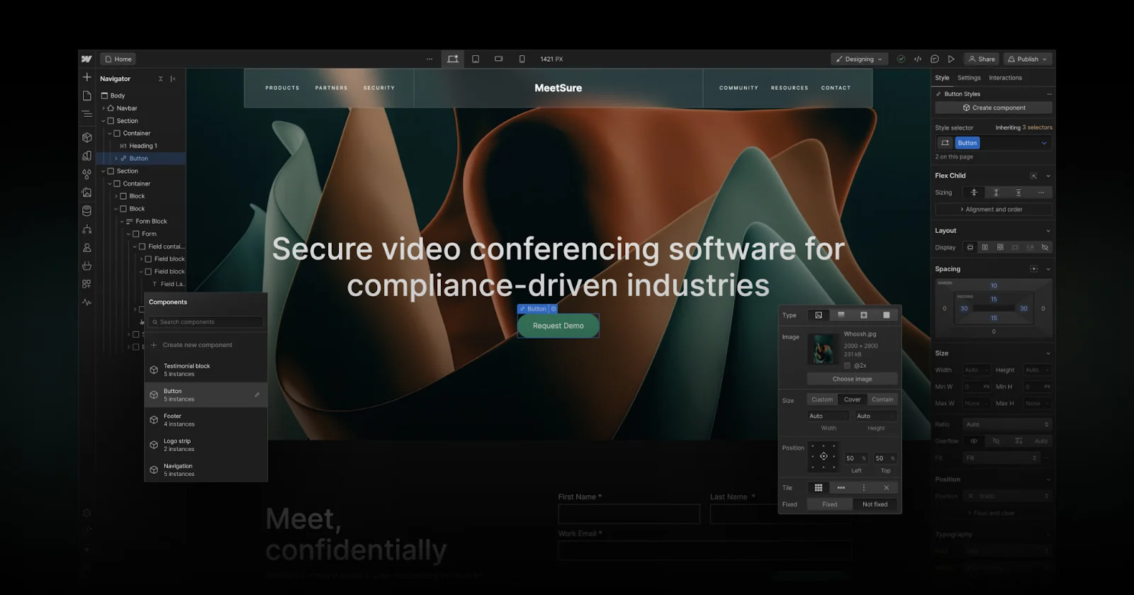 Webflow = visual development environment