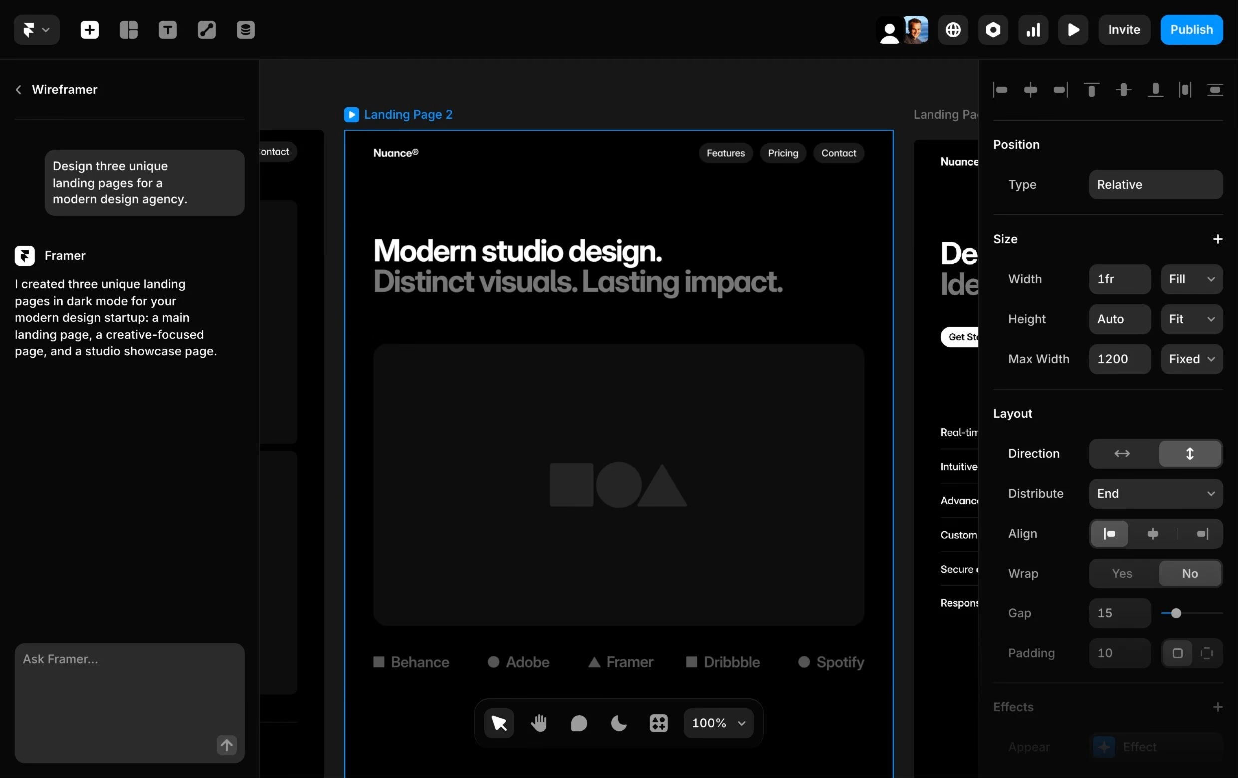 Framer = design tool that ships websites