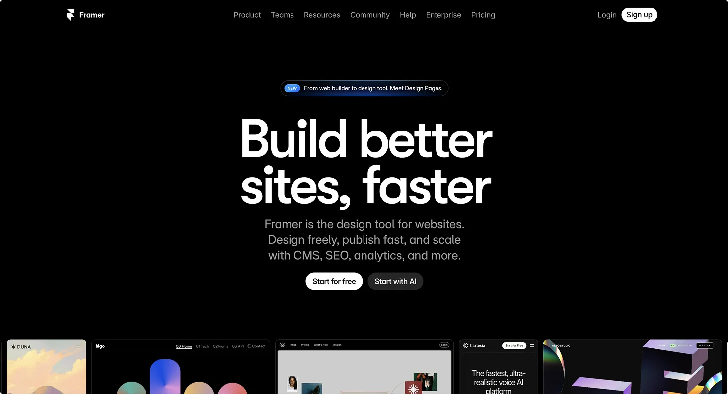 Screenshot the Framer profile section: 500k+ MAU, $50M ARR, profitability 2025, $2B valuation
